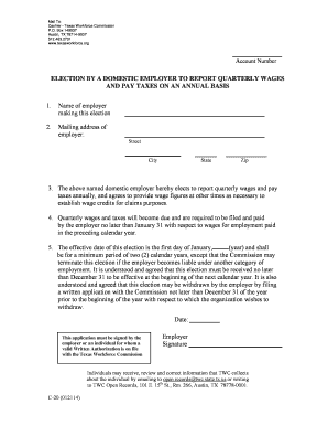 Texas Quarterly Wages and Annual Taxes Election Form