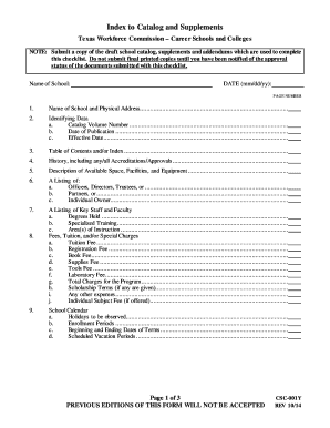 Texas Career Schools Catalog Checklist