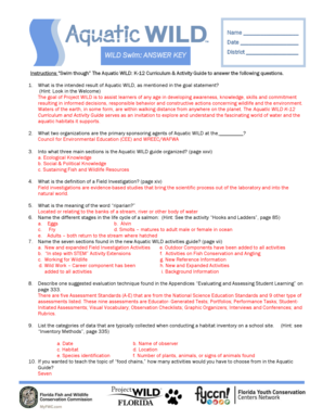 Aquatic WILD K-12 Curriculum Answer Key