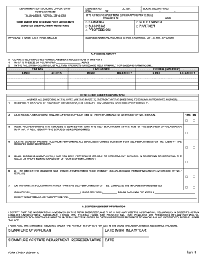 Disaster Unemployment Assistance Form for Self-Employed