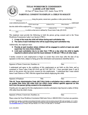 Texas Parental Consent to Employ a Child to Solicit
