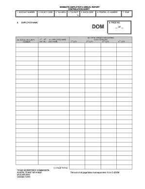 Texas Domestic Employer Annual Report Continuation Sheet