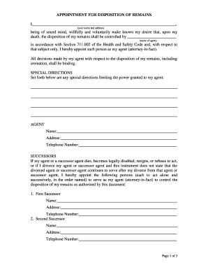 Appointment for Disposition of Remains