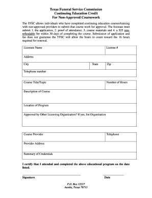 Texas Funeral Service Commission Continuing Education Credit Application