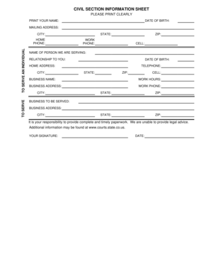 Civil Section Information Sheet