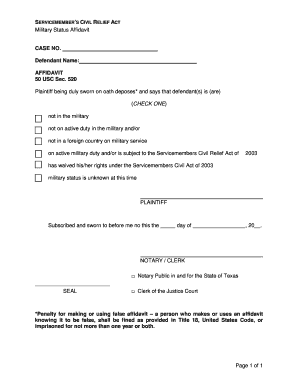 Servicemembers Civil Relief Act Affidavit