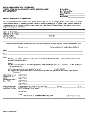 Michigan DBA Business Registration Certificate