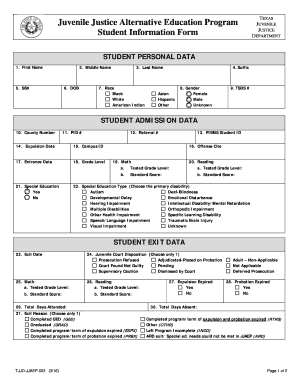 Texas Juvenile Justice Student Information Form