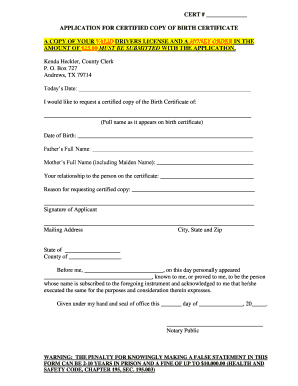 Texas Birth Certificate Copy Application