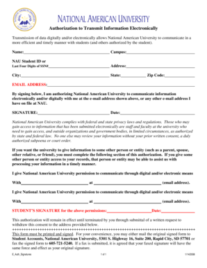 National American University Authorization to Transmit Information Electronically