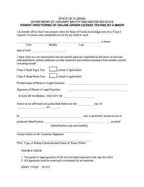 Florida Online Driver License Test Proctoring Form
