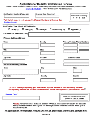 Florida Mediator Certification Renewal Application
