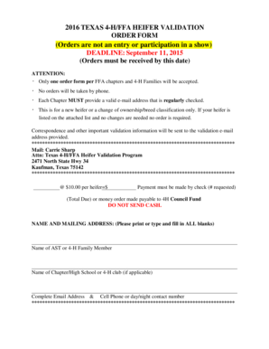Texas 4-H/FFA Heifer Validation Order Form