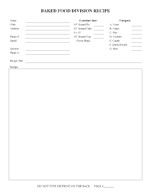 Baked Food Division Recipe Form