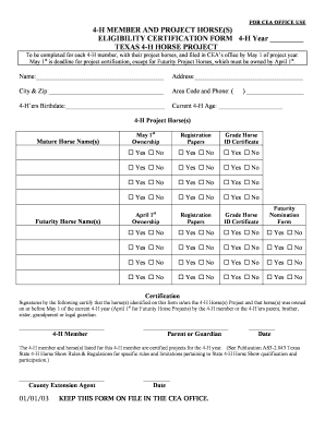 Texas 4-H Horse Project Eligibility Certification Form