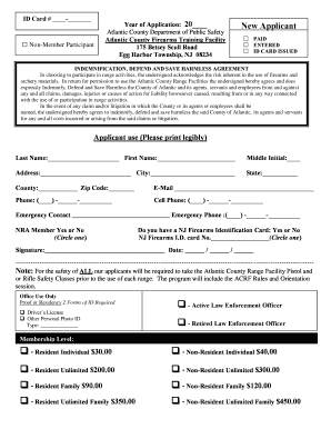 Atlantic County Firearms Training Facility Indemnification Agreement