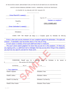 Montana Civil Complaint Form