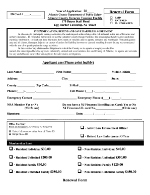 Atlantic County Firearms Training Facility Renewal Form