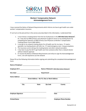 Workers' Compensation Network Acknowledgement Form