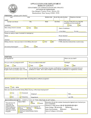 Bergen County Employment Application Form