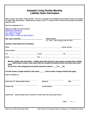 Assisted Living Facility Monthly Liability Claim Form