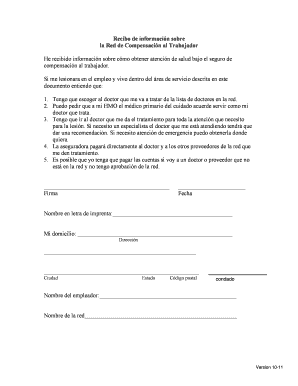 Recibo de información sobre la Red de Compensación al Trabajador