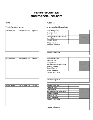 Petition for Credit for Professional Courses