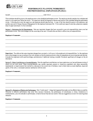 Performance Planning Worksheet for Professional Employees