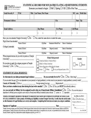 Temple University Statistical Record Form
