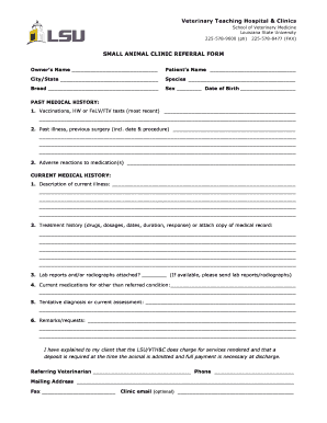 Small Animal Clinic Referral Form