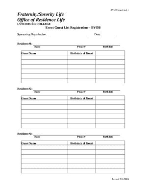 BYOB Guest List Registration Form