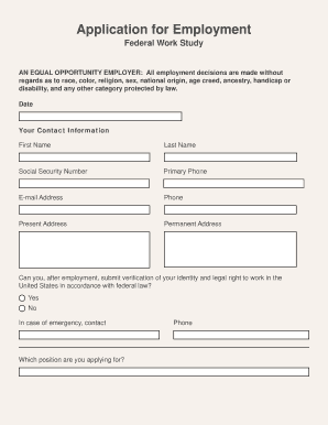 Federal Work Study Employment Application