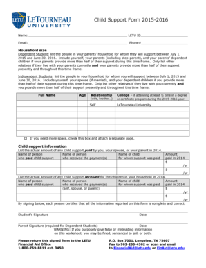 Child Support Form 2015-2016