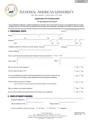 National American University Employment Application