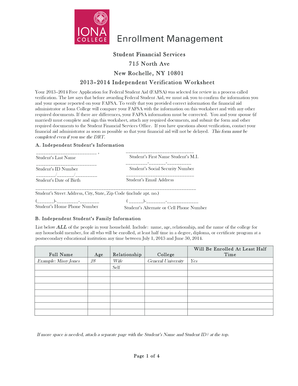 2013–2014 Independent Verification Worksheet