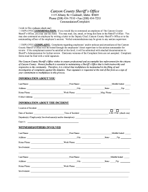 Canyon County Sheriff's Office Complaint Form