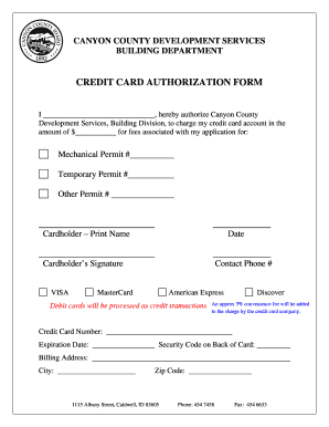 Canyon County Credit Card Authorization Form