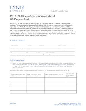 2015-2016 Verification Worksheet V3 Dependent