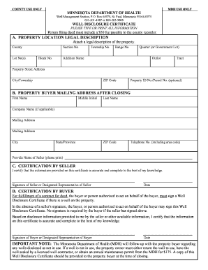 Minnesota Well Disclosure Certificate