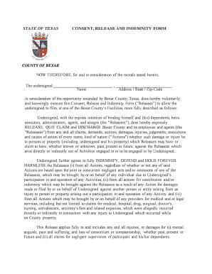 Texas Consent Release and Indemnity Form