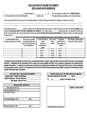 Bexar County Income Declaration Form