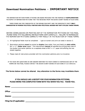 Pennsylvania Nomination Petition Form