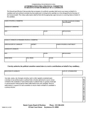 Pennsylvania Political Committee Authorization Form