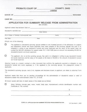 Ohio Summary Release from Administration Form