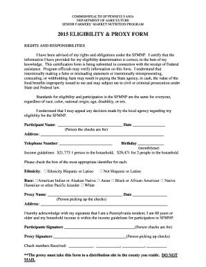Pennsylvania Senior Farmers' Market Nutrition Program Eligibility Form