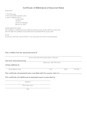 Certificate of Withdrawal of Assumed Name