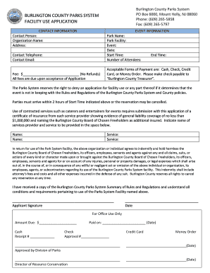 Burlington County Facility Use Application