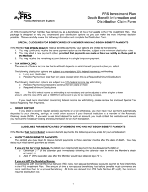 FRS Investment Plan Death Benefit Distribution Claim Form