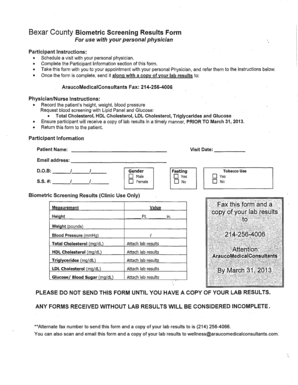 Bexar County Biometric Screening Results Form