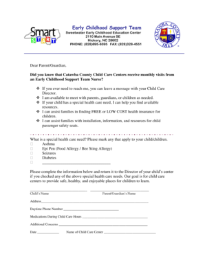 Early Childhood Health Care Needs Form